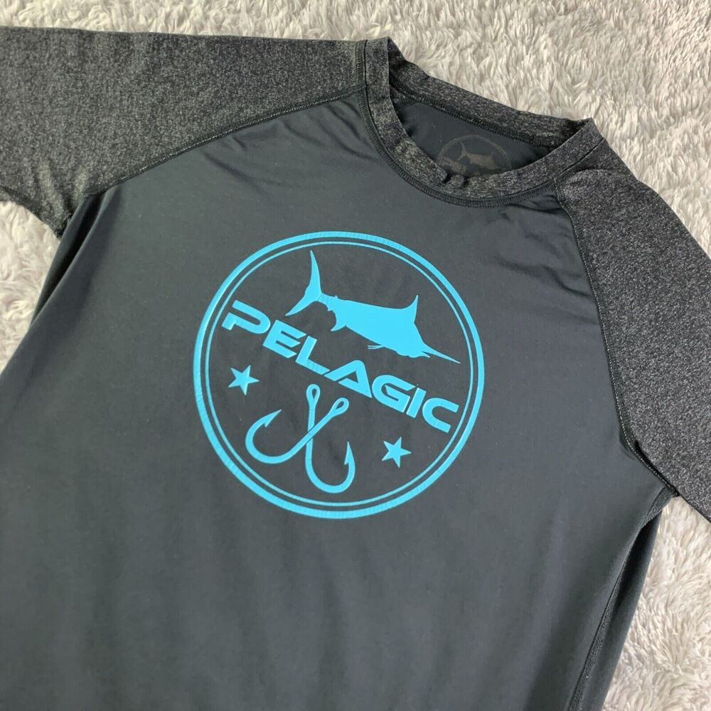 Pelagic Shirt Mens Small Black Blue Fishing SPF UV Protection Fish Water Swim
